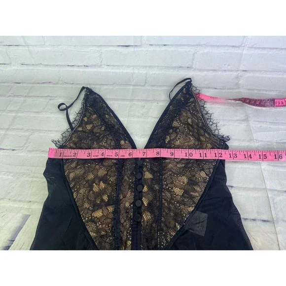 NEW Jonathan Simkhai Deep V Lace Bodysuit Tank Sexy Mesh Black Womens Size XS